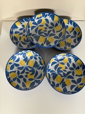 Mainstays Blue and Yellow Lemon Pattern Ceramic Bowl Set - 5 Pieces